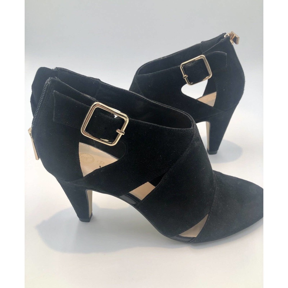 Bella Vita Women Black Suede Heeled‎ Pumps Ankle Booties Size 8.5N Nicolina Gold